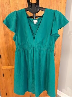 Green A New Day V-Neck Flutter Sleeve Dress
